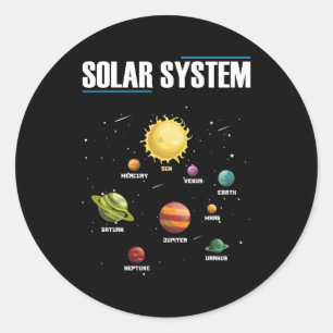 Pegatina Redonda Astronomía Planetas Espacio Sistema Solar Galaxia