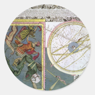 Pegatina Redonda Astronomía vintage Celestial de Matthaeus Seutter