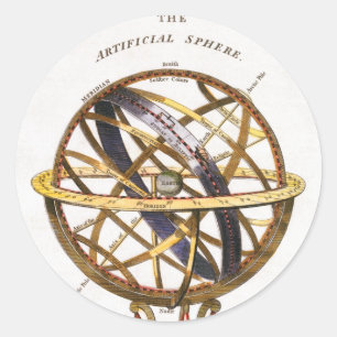 Pegatina Redonda Astronomía vintage, esfera artificial o aeronáutic