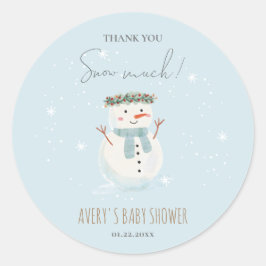 Pegatina Redonda Astuto Snowman Gracias A La Nieve Mucho Grande