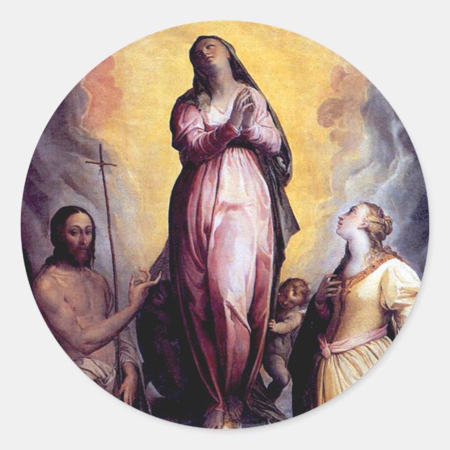 Pegatina Redonda Asumir la Virgen María (Anverso)