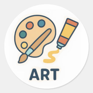 Pegatina Redonda Asunto del arte - Paleta de pintura y pincel