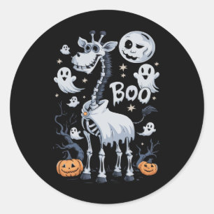 Pegatina Redonda Asustado Escrúpulo Giraffe En Fantasmas Halloween