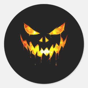 Pegatina Redonda Asustados chicos de Halloween enfrentan calabaza J