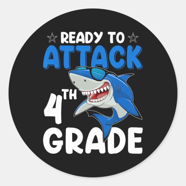 Pegatina Redonda Atacar a la profesora de cuarto grado de tiburón S (Anverso)
