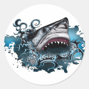 Pegatina Redonda Ataque a tiburones