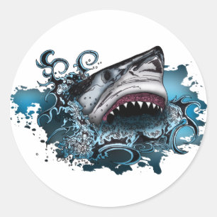 Pegatina Redonda Ataque a tiburones