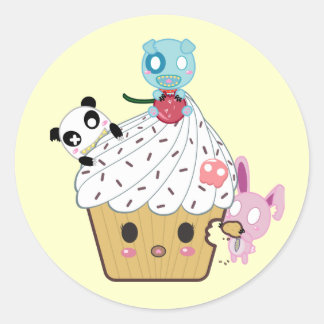 Pegatina Redonda ¡Ataque con torta! (>_<)