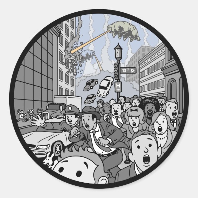 Pegatina Redonda ¡Ataque de Oso Aéreo! (Anverso)