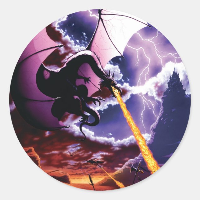 Pegatina Redonda Ataque Dragón (Anverso)