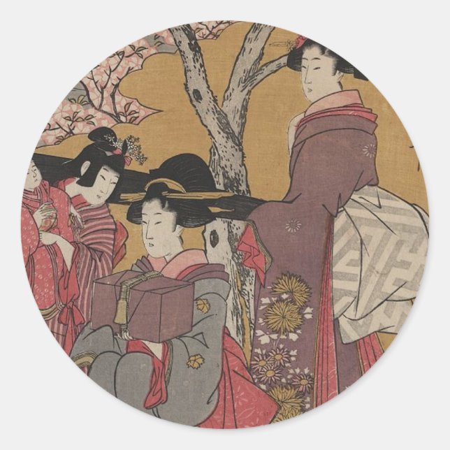 Pegatina Redonda Ataques de arte japoneses (Anverso)