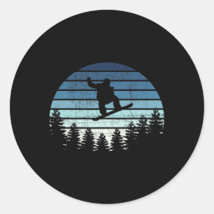 Pegatina Redonda Atardecer de Snowboard Retro con problemas