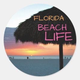 Pegatina Redonda Atardecer en la playa de arena blanca de Florida
