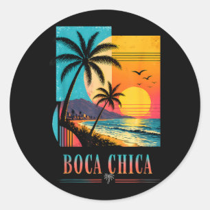 Pegatina Redonda Atardecer en la playa de Boca Chica 2026 Vacacione