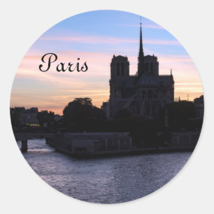 Pegatina Redonda Atardecer en Notre Dame de París