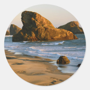 Pegatina Redonda Atardecer, Meyers Beach, Oregon, EE. UU.