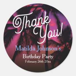 Pegatina Redonda Atardecer Púrpura Tropical Rosa Gracias