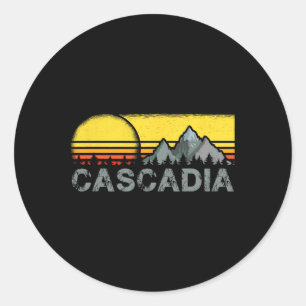 Pegatina Redonda Atardecer Retro Vintage Cascadia Montaña Camping Y