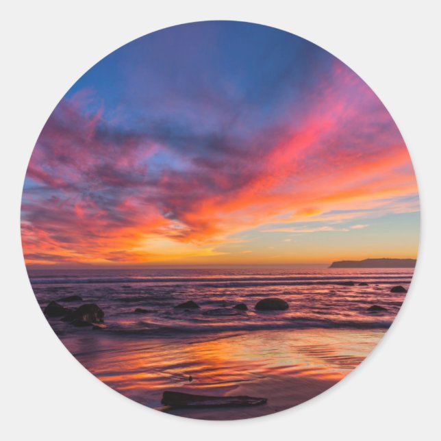 Pegatina Redonda Atardecer sobre el Pacífico desde Coronado 2 (Anverso)