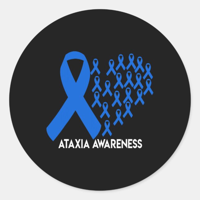 Pegatina Redonda Ataxia Awareness blue ribbon Gift (Anverso)