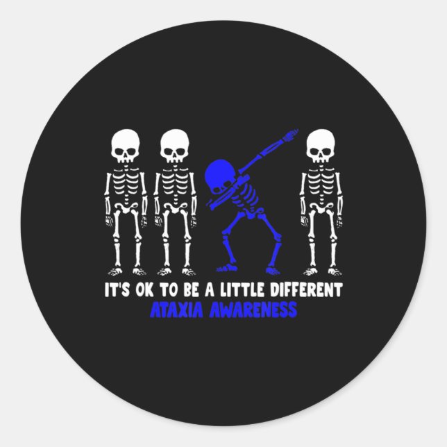 Pegatina Redonda Ataxia Warrior blue Ribbon Awareness Enfermedad ha (Anverso)
