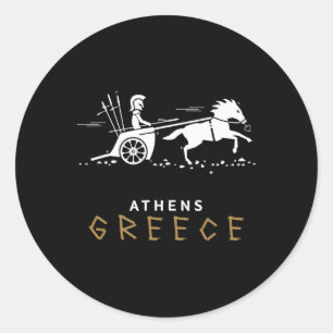 Pegatina Redonda Atenas Grecia Carro de viaje vacaciones hombres y 