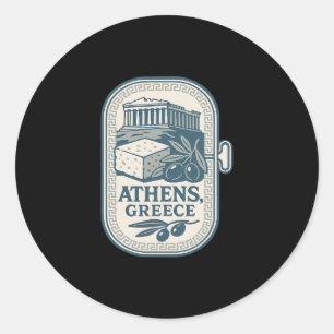 Pegatina Redonda Atenas Grecia Recuerdo Queso Griego Y Diseño De Vi
