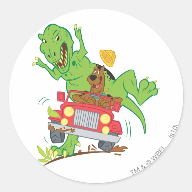 Pegatina Redonda Atentado Scooby-Doo T-Rex (Anverso)
