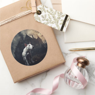 Pegatina Redonda Aterrador de Bull Terrier Halloween