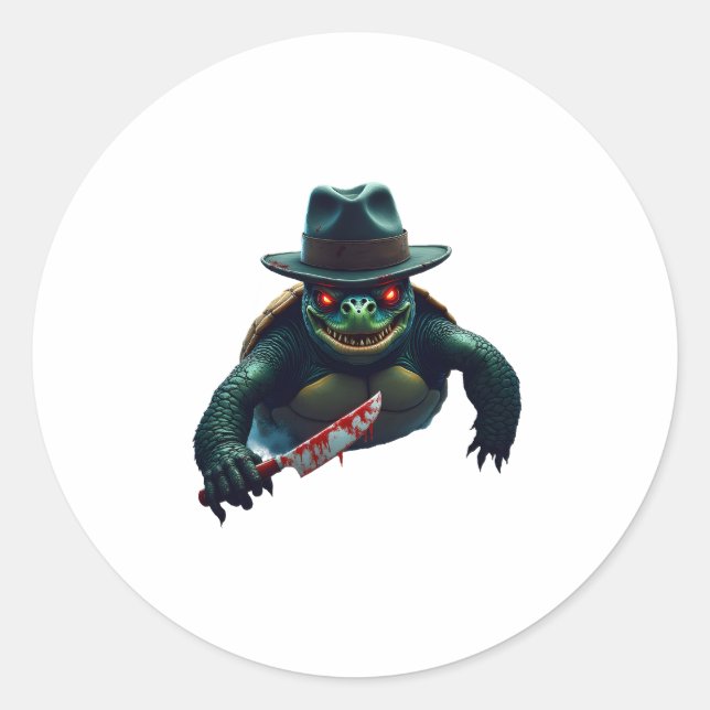 Pegatina Redonda Aterradora camiseta con tortuga de Halloween (Anverso)