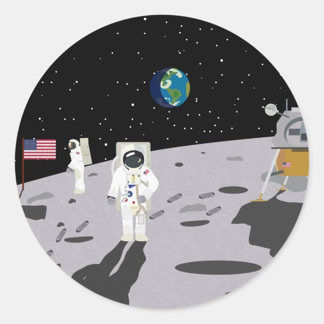 Pegatina Redonda Aterrizaje en luna 1969 (Historia simple) (Anverso)