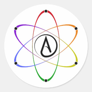 Pegatina Redonda Atheist Atom Symbol Rainbow Black
