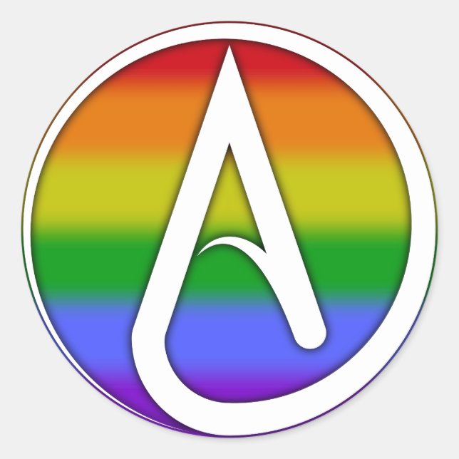 Pegatina Redonda Atheist Symbol White over Rainbow (Anverso)