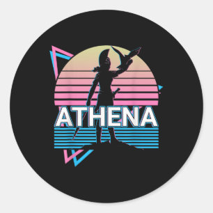 Pegatina Redonda Athena Diosa Griega De Sabiduría Y Guerra