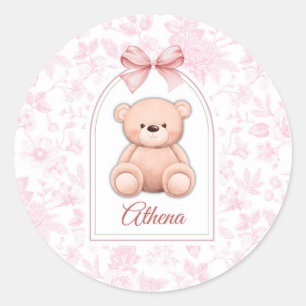 Pegatina Redonda Athena Diseño de guardería de osito rosado perso
