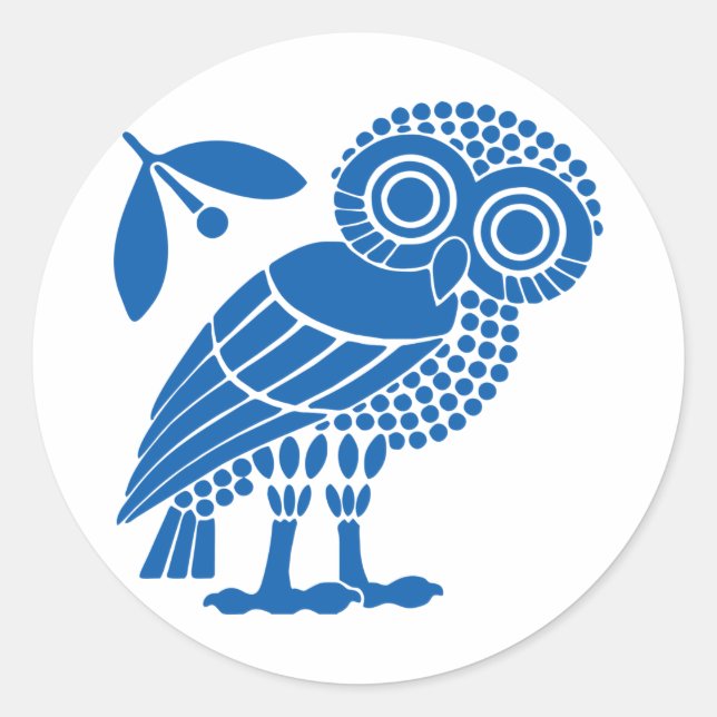Pegatina Redonda Athens city municipality flag symbol emblem owl bi (Anverso)