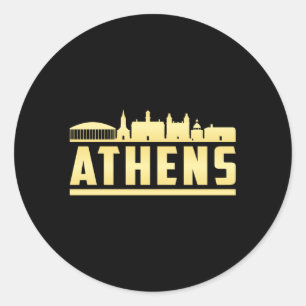 Pegatina Redonda Athens Greece City Skyline Cityscape Funny Gift