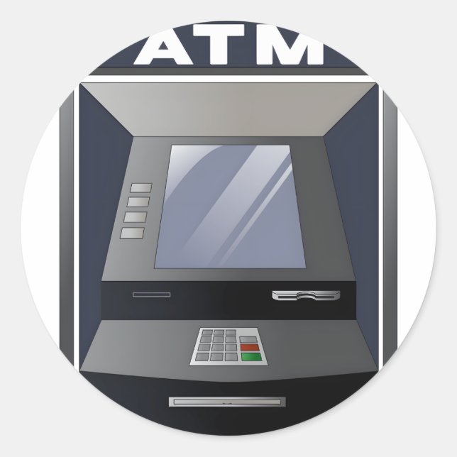 Pegatina Redonda Atm De Máquina De Telefonía Automática (Anverso)