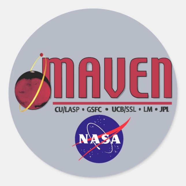 Pegatina Redonda Atmósfera de Marte y Evolutio Volátil (MAVEN) (Anverso)