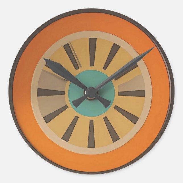 Pegatina Redonda Atomic Futuristic Orange Slice Clock Image (Anverso)