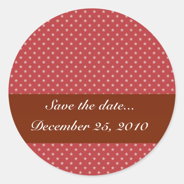 Pegatina Redonda Atractivas estrellas blancas en una superficie roj (Anverso)