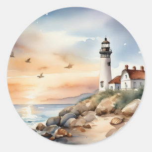 Pegatina Redonda Atractivo acuático de paisaje costero tranquilo