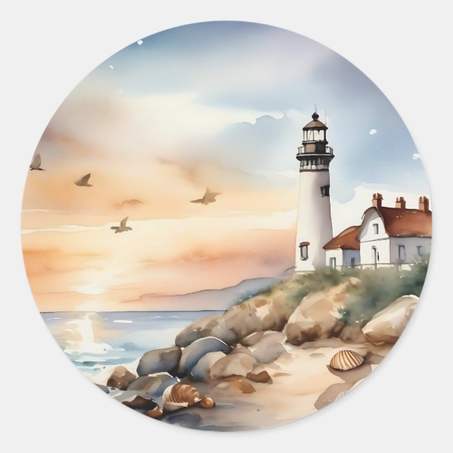 Pegatina Redonda Atractivo acuático de paisaje costero tranquilo (Anverso)
