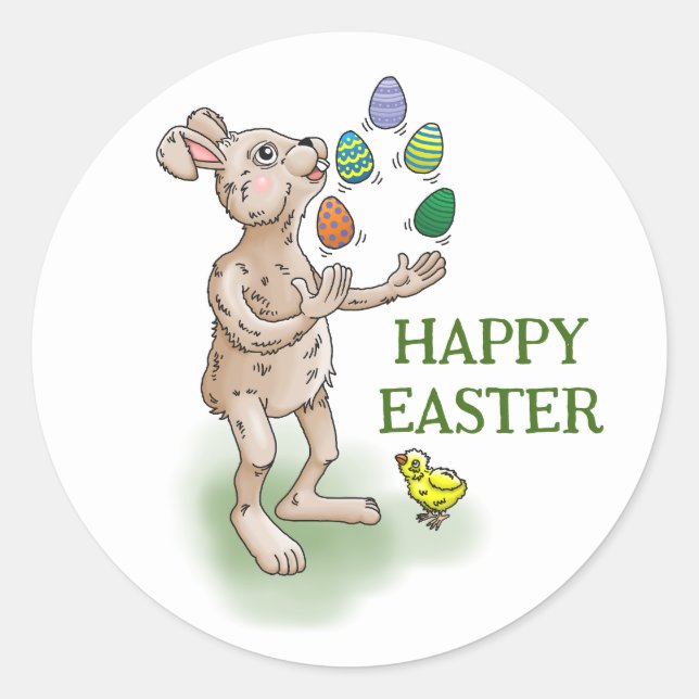 Pegatina Redonda Atractivo conejo de Pascua (Anverso)