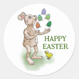 Pegatina Redonda Atractivo conejo de Pascua