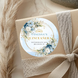 Pegatina Redonda Atractivo Dusty Blue Gold Verdor Quinceañera