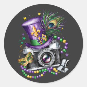 Pegatina Redonda Atractivo fotógrafo mixto Mardi Gras Costume Fes