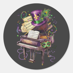 Pegatina Redonda Atractivo Mardi Gras Mezcla Piano Costume Festivid