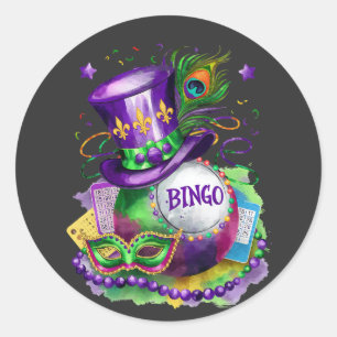 Pegatina Redonda Atractivo Mardi Gras Mix Bingo Costume Festividad