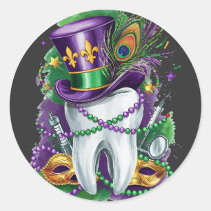 Pegatina Redonda Atractivo Mardi Gras mix Dentist Costume festivo